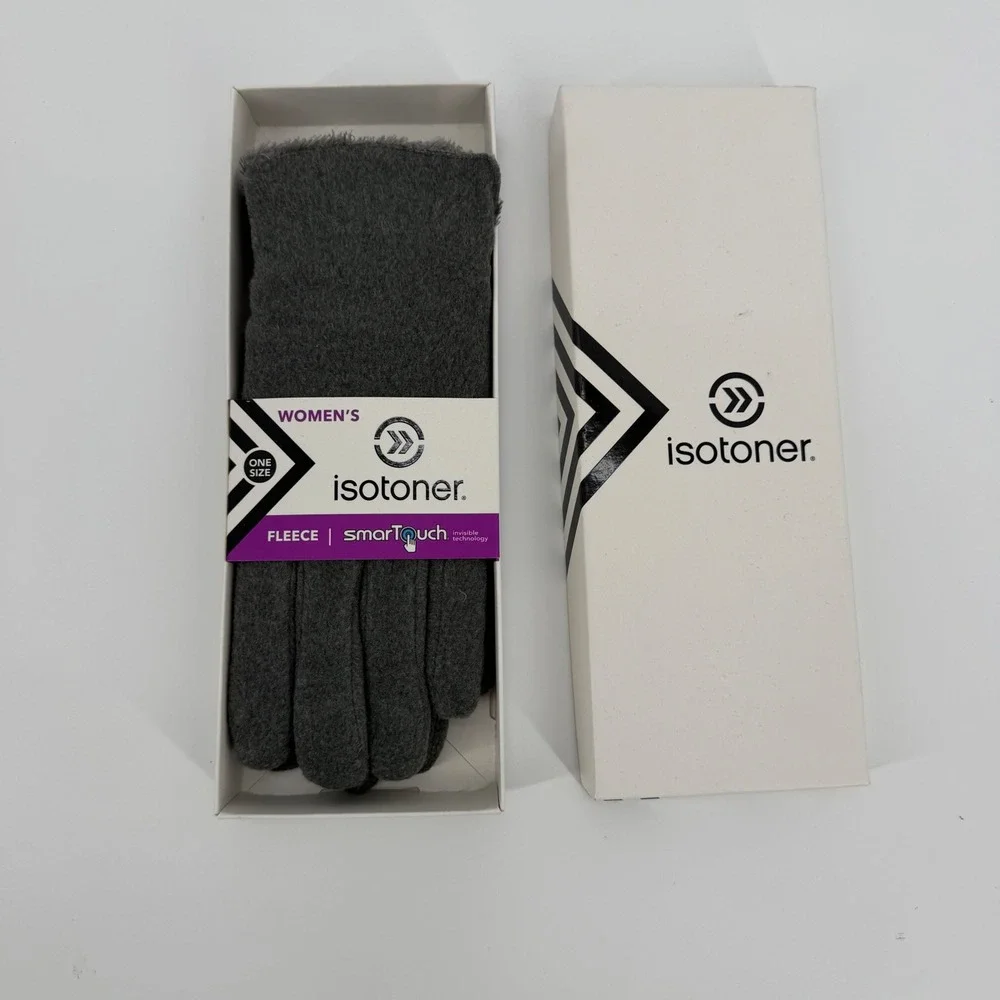 Isotoner Womens Fleece SmartTouch Gloves Gray UltraDRY Water Repellent One Size